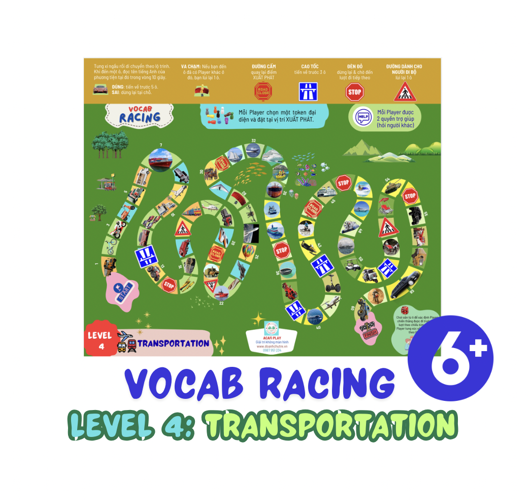 Cờ VOCAB RACING (Level 4: TRANSPORTATION, 6+ tuổi)